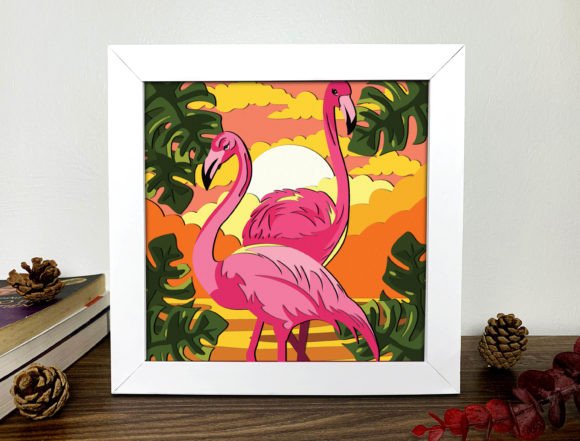 Bring Tropical Romance to Life with a Flamingo Couple Shadow Box 3D Svg