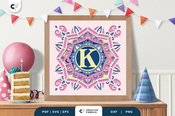 Elegant Letter K 3D Papercut Shadow Box for Decor