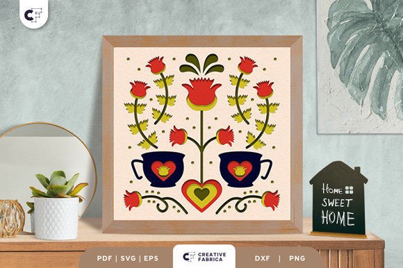 Elevating Home Decor Workflows with the Floral Cup Folk Art 3D Shadow Box SVG