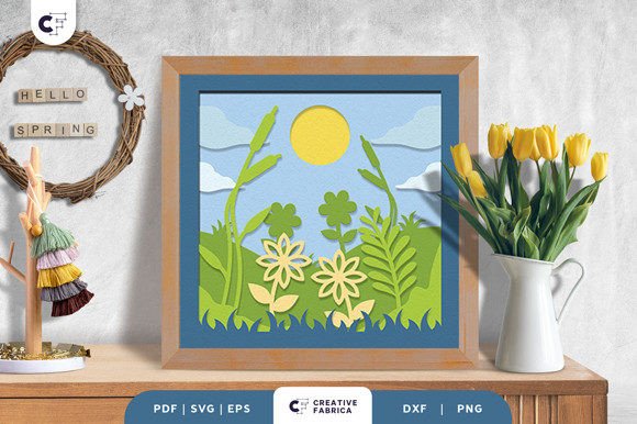 Floral Meadow 3D Shadow Box SVG Design