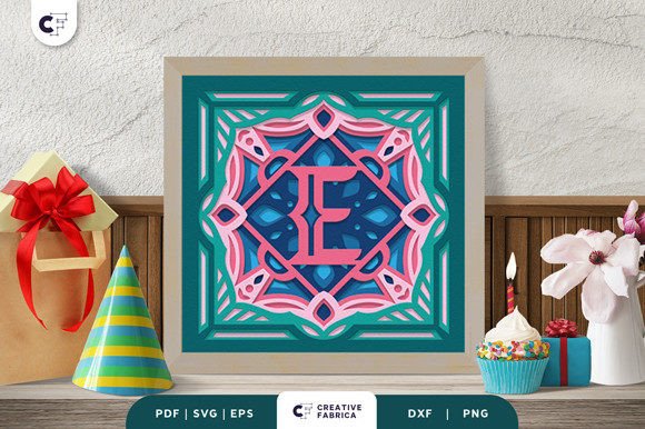 Letter E 3D Papercut Shadow Box Design