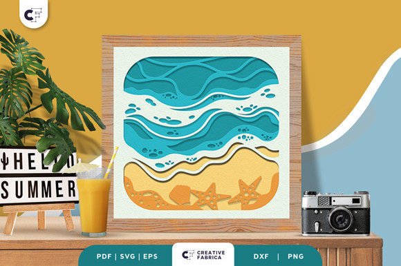 Tropical Beach 3D Shadow Box SVG: Layered Summer Decor